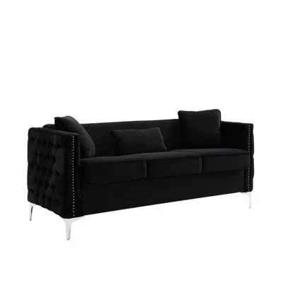 Lilola Home Bayberry Black Velvet Sofa With 3 Pillows