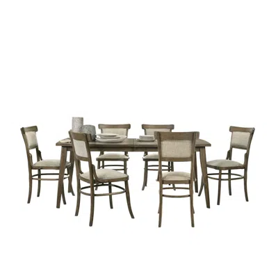 Lilola Home Bistro Vintage Walnut 72" Dining Table Set With Off White Fabric Dining Chairs