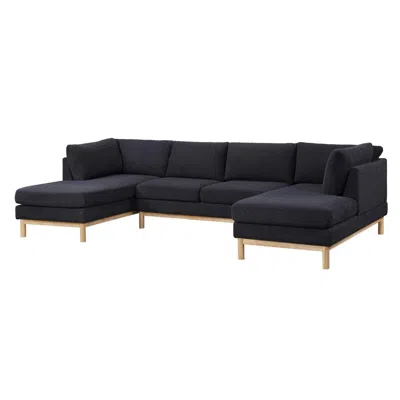 Lilola Home Black Sherpa 124" Wide Double Chaise U-shape Sectional Sofa