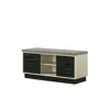 Lilola Home Brett 38.5"w Oak Finish Shoe Cabinet With Sliding Doors, Upholstered Top In Black