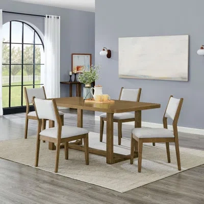 Lilola Home Darla 72"w Rectangular Walnut Oak Finish Sled Dining Set