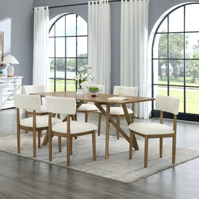 Lilola Home Darla 7pc 70"w Rectangular Walnut Oak Geometric Cross Base Dining Set