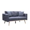 Lilola Home Easton Dark Gray Linen Fabric Loveseat With Usb Charging Ports Pockets & Pillows In Blue