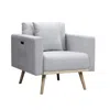 Lilola Home Easton Light Gray Linen Fabric Chair With Usb Charging Ports Pockets & Pillows In Gray