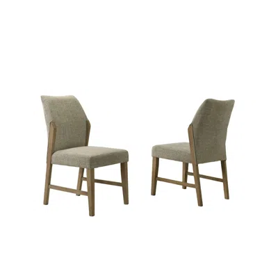 Lilola Home Eden Set Of 2 Beige Linen Dining Chair With Rustic Oak Finish Legs