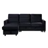 Lilola Home Ivy Black Velvet Reversible Sleeper Sectional Sofa With Storage Chaise And Side Pocket