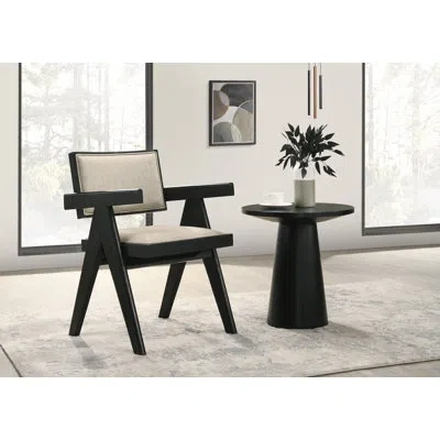 Lilola Home Jasper 21"w 3-piece Ebony Black Arm Chairs And Console Table Set With Pedestal Base In Beige