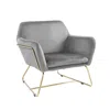 Lilola Home Keira Gray Velvet Accent Chair With Metal Base In Gray