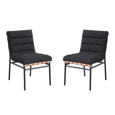 Lilola Home Lahni Black Boucle Fabric Set Of 2 Dining Chair With Black Iron Legs