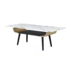 Lilola Home Landon Coffee Table With Glass White Marble Texture Top And Bent Wood Design In Multi