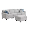 Lilola Home Leo Light Gray Linen 5 Seater Sofa And Ottoman In White