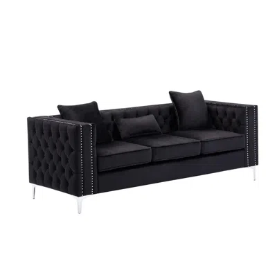 Lilola Home Lilola Lorreto Black Velvet Sofa