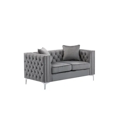 Lilola Home Lilola Lorreto Gray Velvet Loveseat