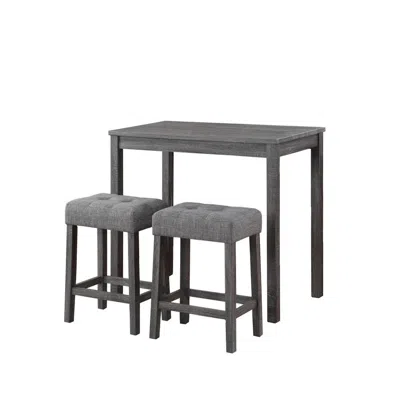 Lilola Home Lux Gray 3 Piece Counter Height 36" Pub Table Set With Tufted Gray Linen Stools