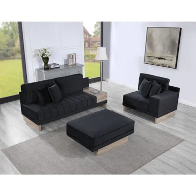 Lilola Home Memphis 122.5"w Black Velvet Reversible Sectional Sofa Ottoman
