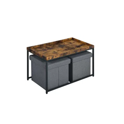 Lilola Home Monty Weathered Oak Wood Grain 3 Piece Coffee Table Set With Raised Edges