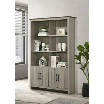 Lilola Home Nyla 47"w Gray Oak Bookcase Shelf With Cabinet Doors