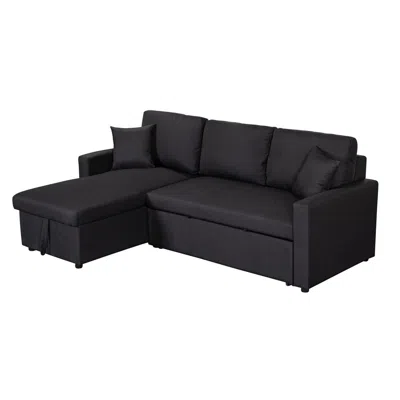 Lilola Home Paisley Black Linen Fabric Reversible Sleeper Sectional Sofa With Storage Chaise