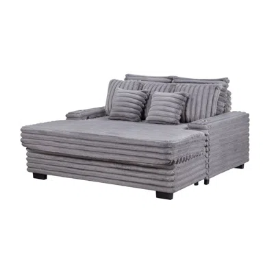Lilola Home Symphony 67"w Gray Corduroy Oversized Sofa Chaise Lounge Chair