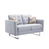 Lilola Home Victoria Light Gray Linen Fabric Loveseat With Metal Legs, Side Pockets, And Pillows In Gray