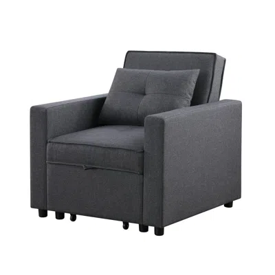 Lilola Home Zoey Dark Gray Linen Convertible Sleeper Chair With Side Pocket