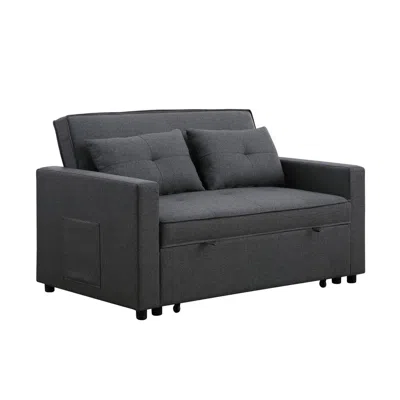 Lilola Home Zoey Dark Gray Linen Convertible Sleeper Loveseat With Side Pocket