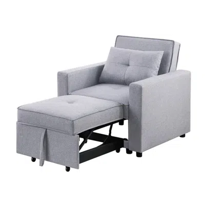 Lilola Home Zoey Light Gray Linen Convertible Sleeper Chair With Side Pocket