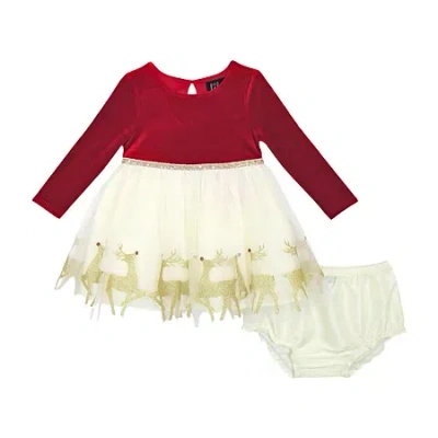 Lilt Baby Girls Long Sleeve Velvet A-line Dress In Multi