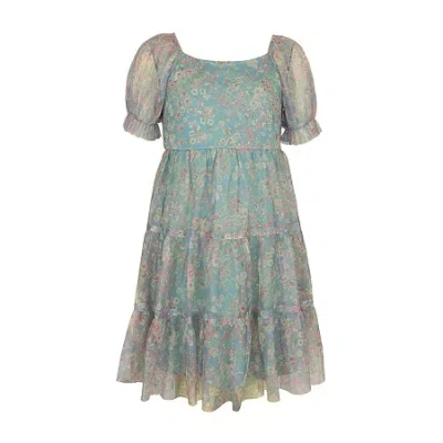 Lilt Big Kid Girls Short Sleeve A-line Dress In Blue