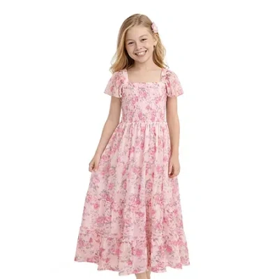 Lilt Big Kid Girls Short Sleeve A-line Dress In Pink