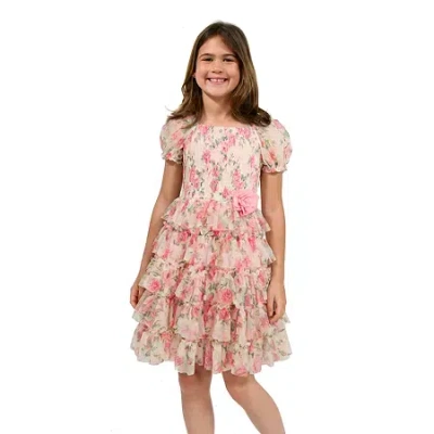 Lilt Big Kid Girls Short Sleeve A-line Dress In Pink