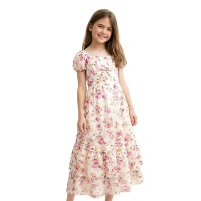Lilt Big Kid Girls Short Sleeve A-line Dress In Neutral