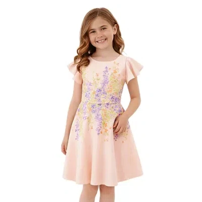 Lilt Big Kid Girls Short Sleeve Flutter Floral Skater Dress In Pink