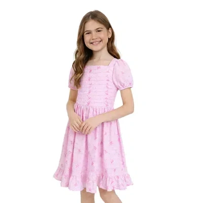 Lilt Big Kid Girls Short Sleeve Puffed A-line Dress In Pink