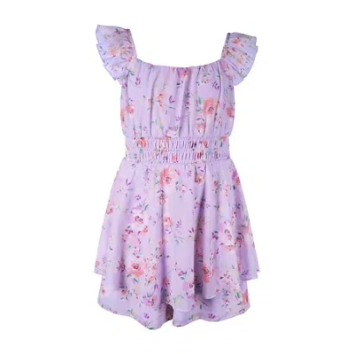 Lilt Big Kid Girls Sleeveless Floral Romper In Purple