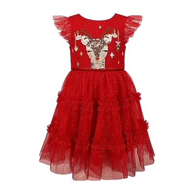 Lilt Little & Big Kid Girls Flutter Short Sleeve Tutu Dress In Red