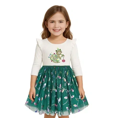 Lilt Kids' Little Girls Long Sleeve Tutu Dress In Green