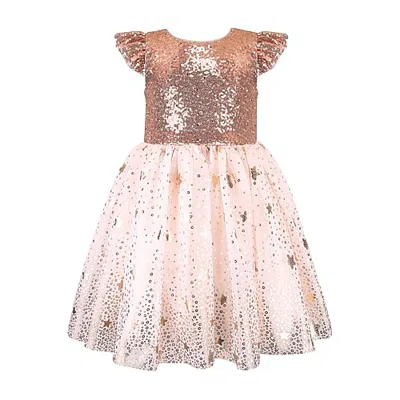 Lilt Kids' Little Girls Short Sleeve Flutter A-line Dress In Brown