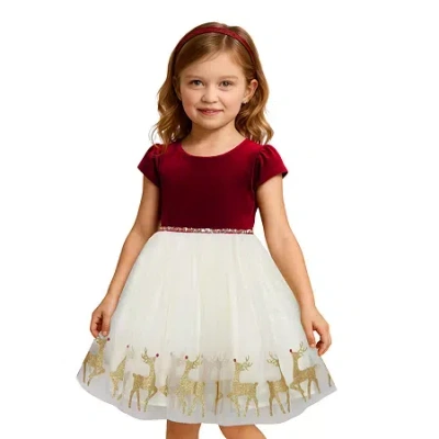 Lilt Kids' Little Girls Short Sleeve Velvet A-line Dress In Red