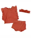 Lily & Jack Baby Girls Ruffle Muslin Top, Shorts And Headband, 3 Piece Set In Terra Cotta