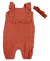Lily & Jack Baby Girls Ruffle Sleeved Muslin Romper And Headband, 2 Piece Set In Terra Cotta