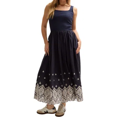 LILY AND LIONEL LILY AND LIONEL CORA SLEEVELESS JERSEY BODICE EMBROIDERED MIDI DRESS