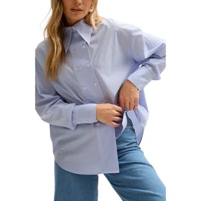 Lily And Lionel Dapper Double Placket Stripe Shirt In Blue