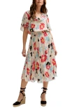 Lily And Lionel Galaxy Cowl Neck Poppy Print Midi Dress In Neutral