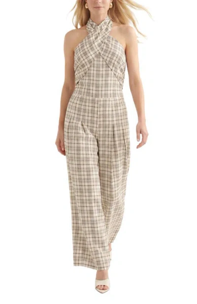 Lily And Lionel London Ardern Halterneck Check Culotte Jumpsuit In Neutral