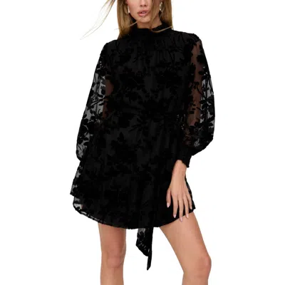 Lily And Lionel London Brezze High Neck Velvet Burnout Mini Dress In Black