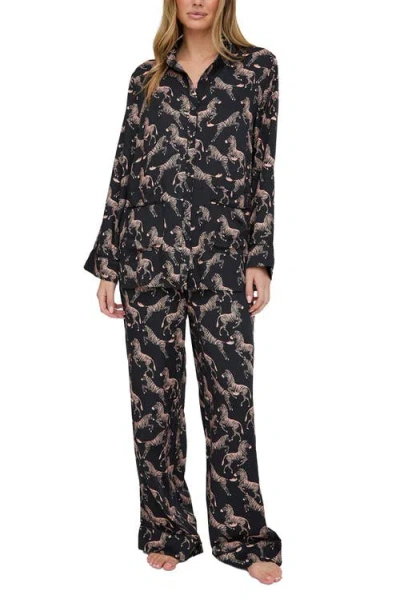 Lily And Lionel London Evie Long Sleeve Print Pajama Set In Black