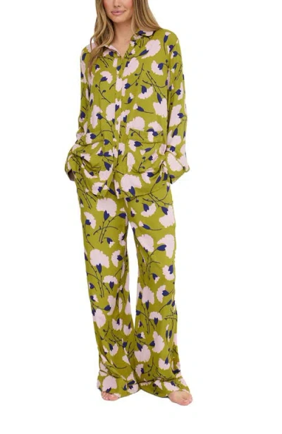 Lily And Lionel London Evie Long Sleeve Print Pajama Set In Green