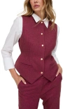 Lily And Lionel London Pandora Tailored Herringbone Print Waistcoat In Burgundy