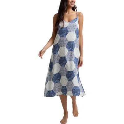 Lily And Lionel London Rosie V-neck Patchwork Print Slip Nightgown In Blue